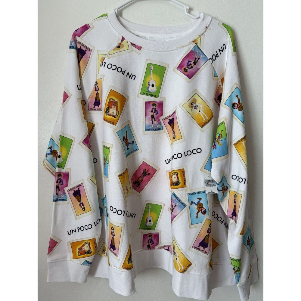 Disney Parks Pixar Coco Sweatshirt All Over Print Character Stamps 3X NWT